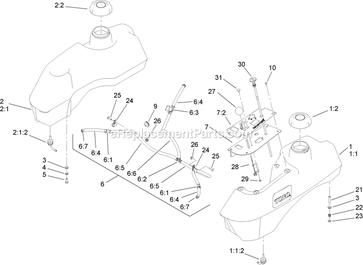 Toro 74414 (260000001-260999999)(2006) Z450 Z Master, With 52in Turbo Force Side Discharge Mower Fuel System Assembly 2 Diagram