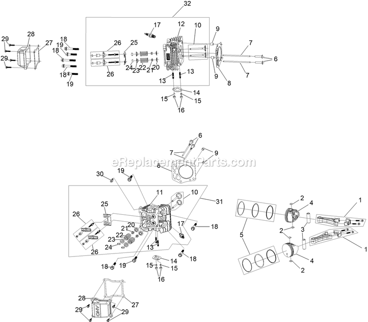 Toro 74452 (403350941-404314999) 60in Titan Hd 1500 Piston And Cylinder Head Assembly Diagram