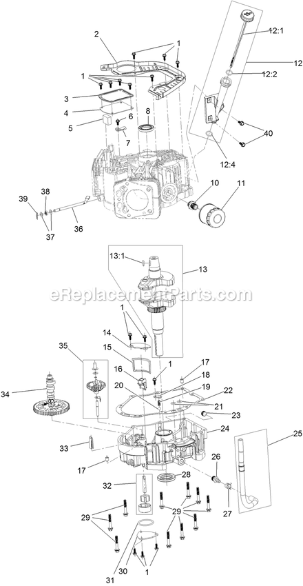 Toro 74454TE (400000000-404621152) 132cm Titan Hd 1500 Crankcase And Crankshaft Assembly Diagram