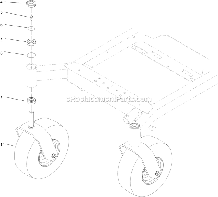 Toro 74454 (400000000-999999999) 52in Titan Hd 1500 Caster Wheel And Fork Assembly Diagram