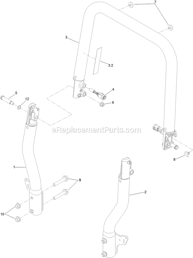Toro 74463 (400000000-402099999) Titan Hd 2000 Series With 60in Rear-Discharge Deck Riding Mower Roll-Over Protection System Assembly Diagram