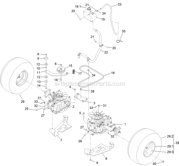 Toro 74504 (400000000-403253230) With 48in Turbo Force Cutting Unit GrandStand Mower Ground Drive Assembly Diagram