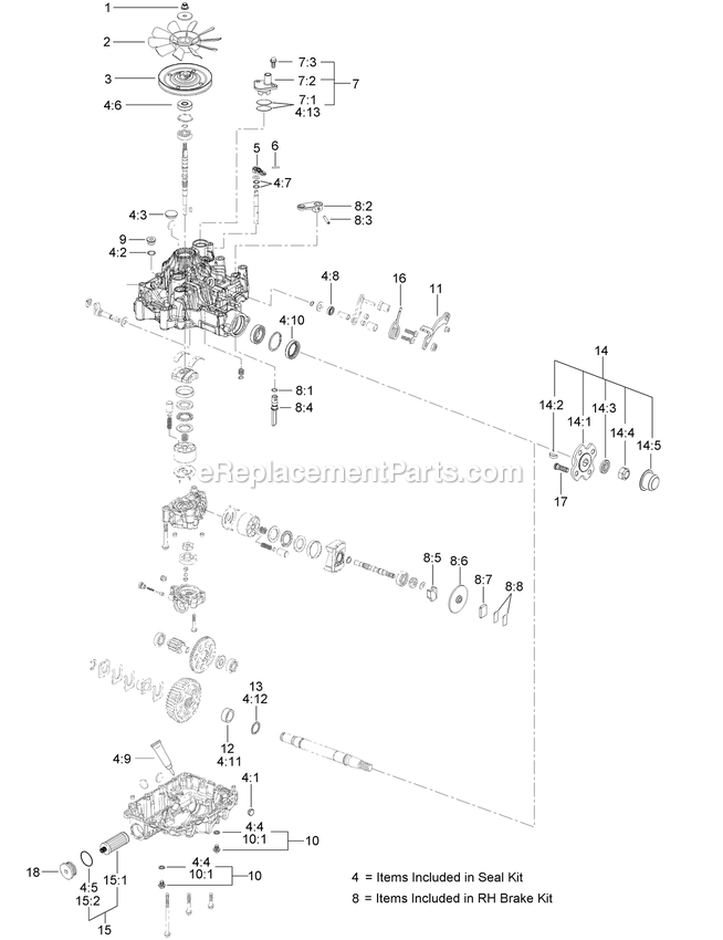 Toro 74518 (403260000-404314199) With 48in Turbo Force Cutting Unit GrandStand Mower Rh Transaxle Assembly Diagram