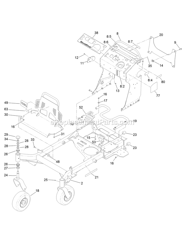 Toro 74518 (403260000-404314199) With 48in Turbo Force Cutting Unit GrandStand Mower Frame Assembly Diagram