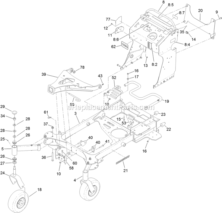 Toro 74523 (400000000-403294043) With 60in Turbo Force Cutting Unit GrandStand Multi Force Mower Frame Assembly Diagram