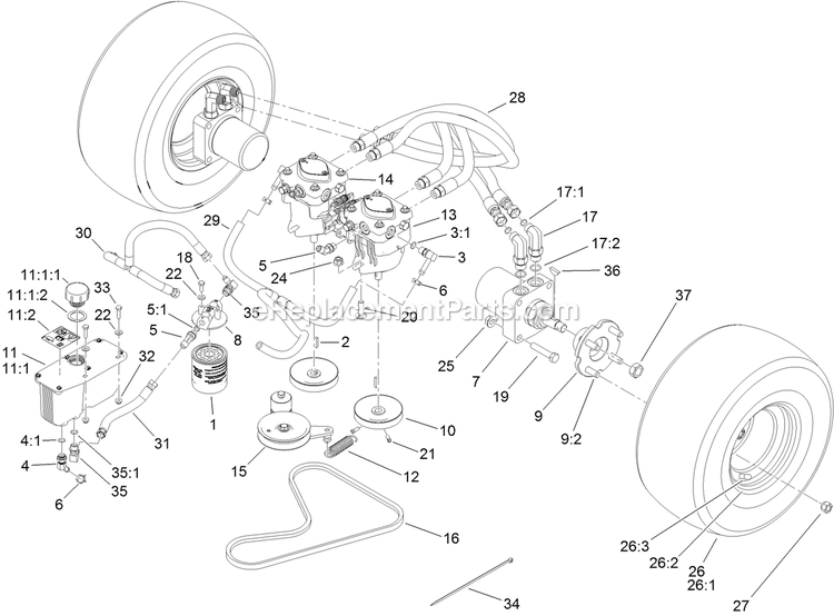 Toro 74536TE (404600000-999999999) With 102cm Turbo Force Cutting Unit GrandStand Mower Traction Drive Assembly Diagram