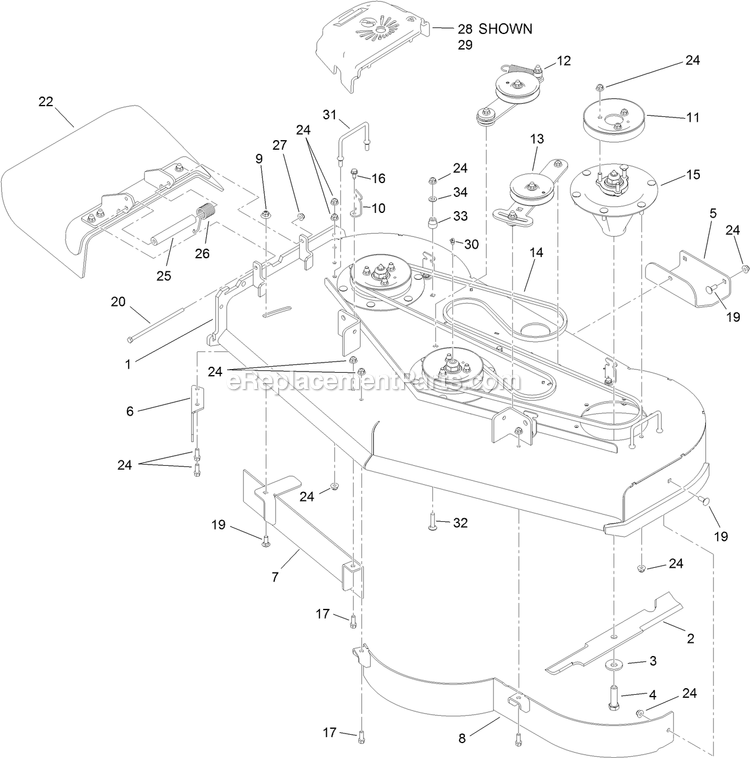 Toro 74549 (313001001-313999999)(2013) With 52in Turbo Force Cutting Unit GrandStand Mower Deck Assembly Diagram