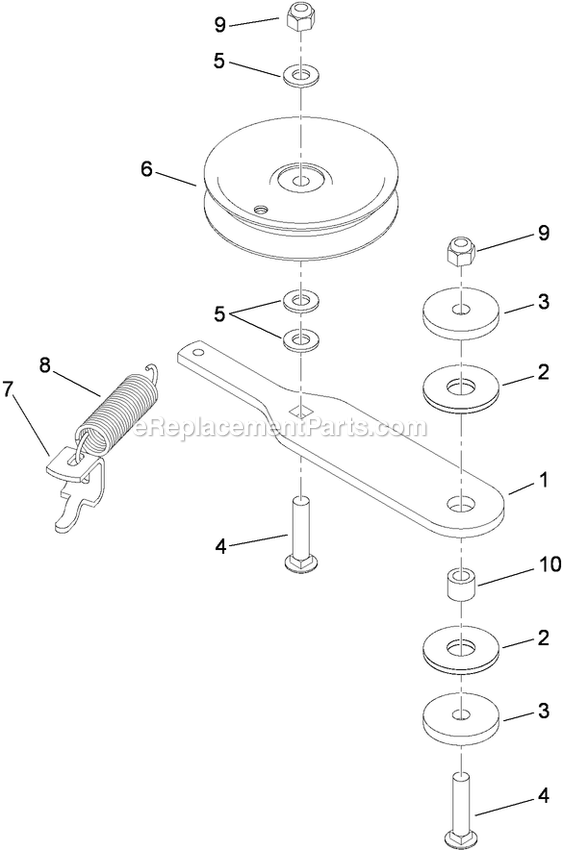 Toro 74558 (290003001-290999999)(2009) With 48in Turbo Force Cutting Unit GrandStand Mower Spring Idler Assembly Diagram
