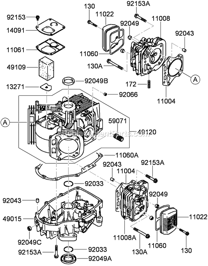 Toro 74558 (290003001-290999999)(2009) With 48in Turbo Force Cutting Unit GrandStand Mower Cylinder And Crankcase Assembly Diagram