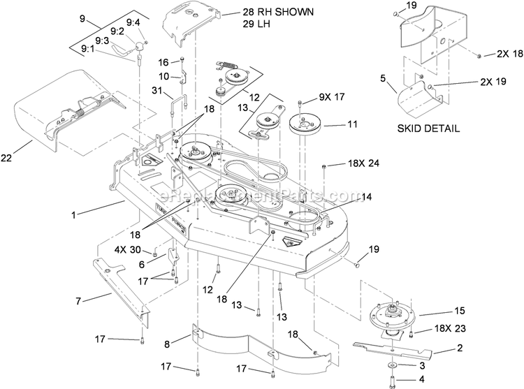 Toro 74558 (290003001-290999999)(2009) With 48in Turbo Force Cutting Unit GrandStand Mower Deck Assembly 1 Diagram
