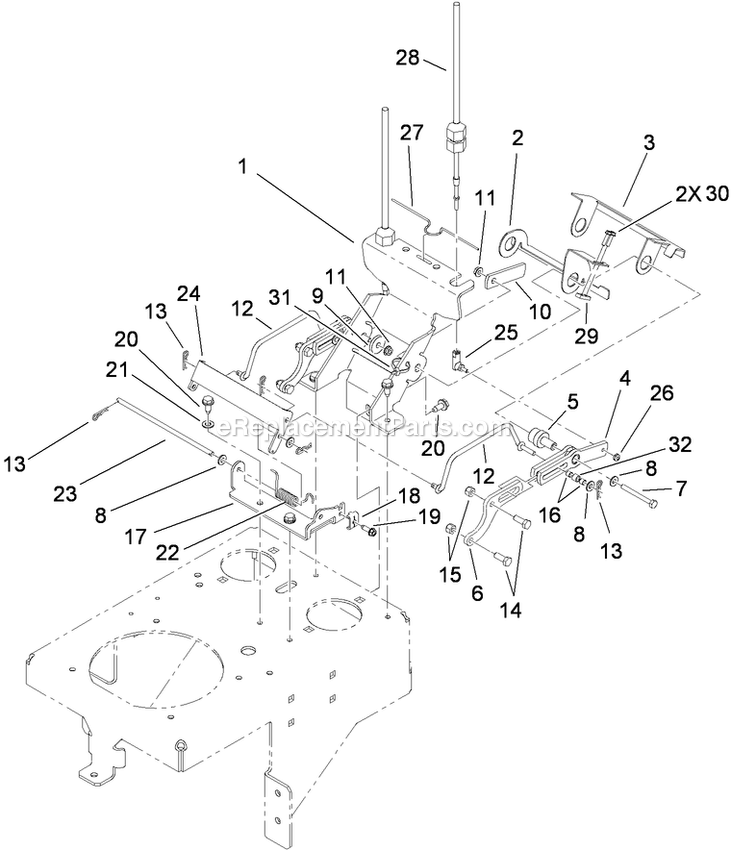 Toro 74569 (290003001-290999999)(2009) With 52in Turbo Force Cutting Unit GrandStand Mower Lower Control Assembly Diagram