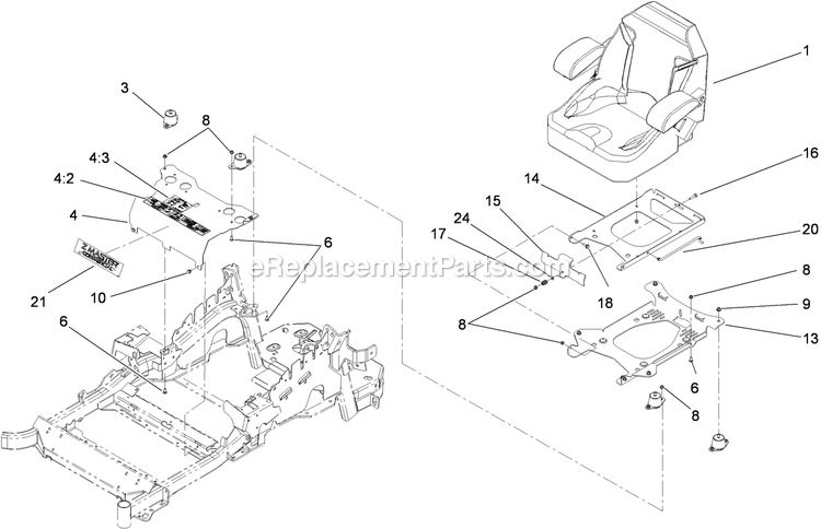 Toro 74901 (290000001-290999999)(2009) Z Master G3 Riding Mower, With 48in Turbo Force Side Discharge Mower Seat Mounting Assembly Diagram