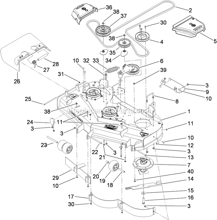 Toro 74901 (290000001-290999999)(2009) Z Master G3 Riding Mower, With 48in Turbo Force Side Discharge Mower Deck Assembly Diagram