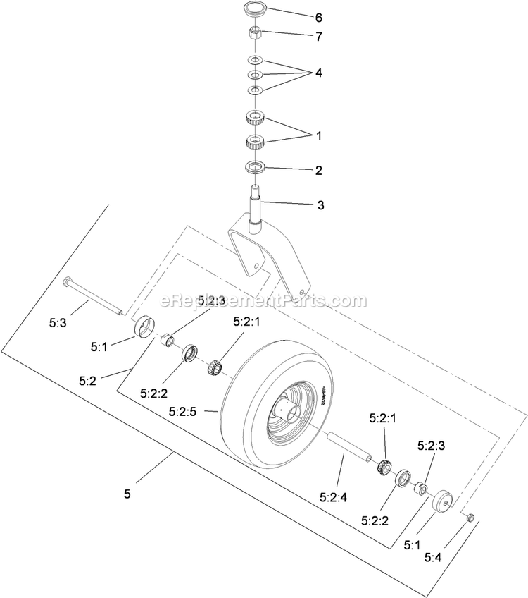 Toro 74901 (310000001-310999999)(2010) Z Master G3 Riding Mower, With 48in Turbo Force Side Discharge Mower Caster Wheel And Fork Assembly Diagram