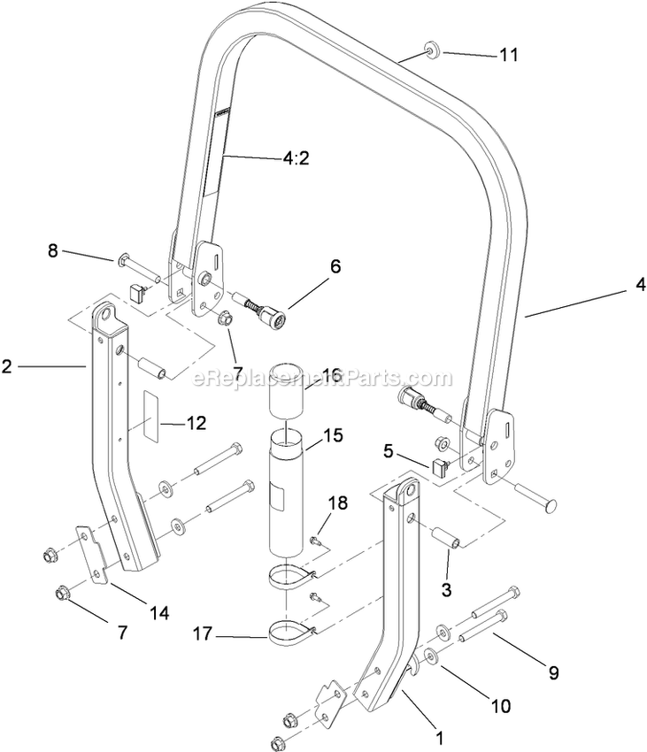 Toro 74923 (290000001-290999999)(2009) Z Master G3 Riding Mower, With 52in Turbo Force Side Discharge Mower Roll-Over Protection System Assembly Diagram