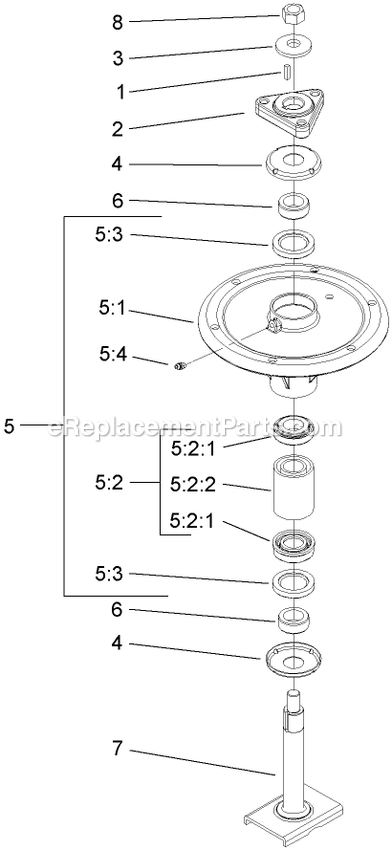 Toro 74923 (290000001-290999999)(2009) Z Master G3 Riding Mower, With 52in Turbo Force Side Discharge Mower Spindle Assembly Diagram