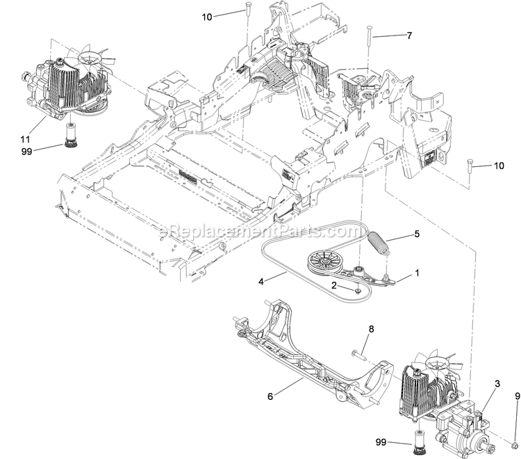 Toro 74925TE (290000001-290999999)(2009) Z Master G3 Riding Mower, With 152cm Turbo Force Side Discharge Mower Hydraulic Pump, Idler And Belt Assembly Diagram