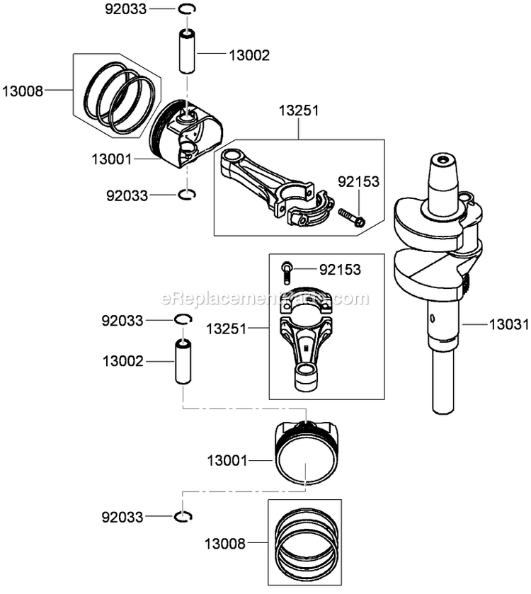 Toro 74925TE (290000001-290999999)(2009) Z Master G3 Riding Mower, With 152cm Turbo Force Side Discharge Mower Piston And Crankshaft Assembly Diagram