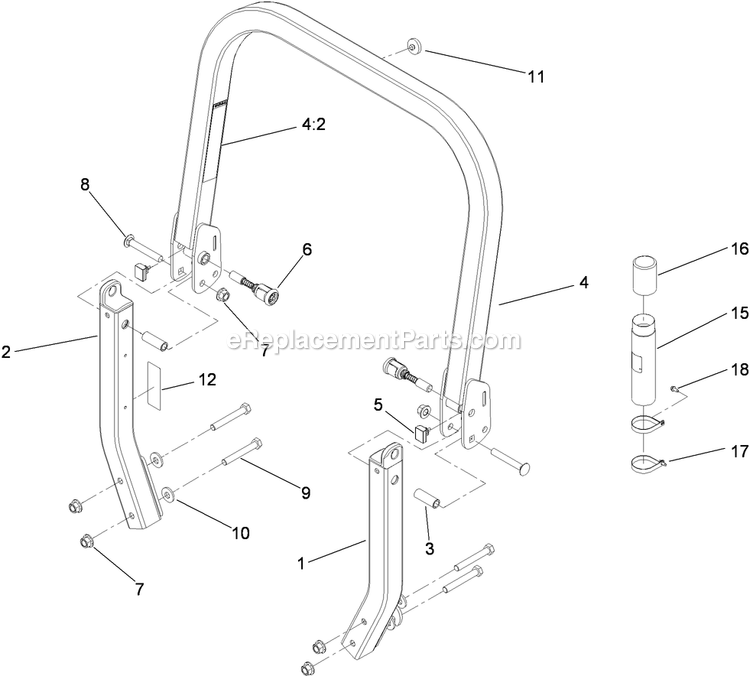 Toro 74925TE (290000001-290999999)(2009) Z Master G3 Riding Mower, With 152cm Turbo Force Side Discharge Mower Roll-Over Protection System Assembly Diagram