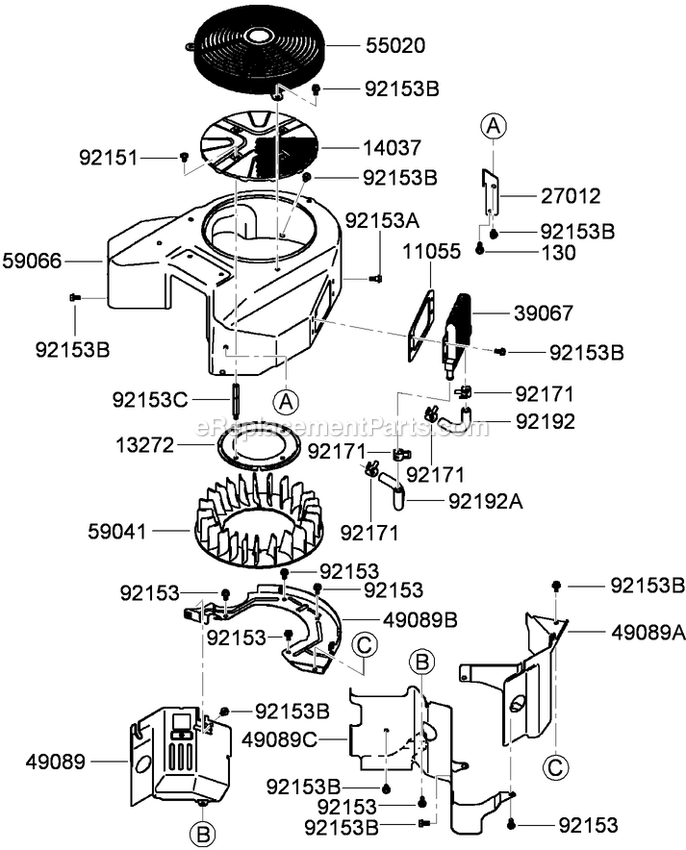 Toro 74925TE (290000001-290999999)(2009) Z Master G3 Riding Mower, With 152cm Turbo Force Side Discharge Mower Cooling Equipment Assembly Diagram