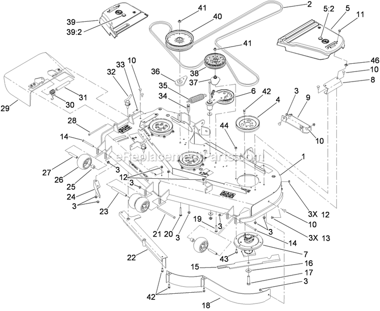 Toro 74925TE (290000001-290999999)(2009) Z Master G3 Riding Mower, With 152cm Turbo Force Side Discharge Mower Deck Assembly Diagram