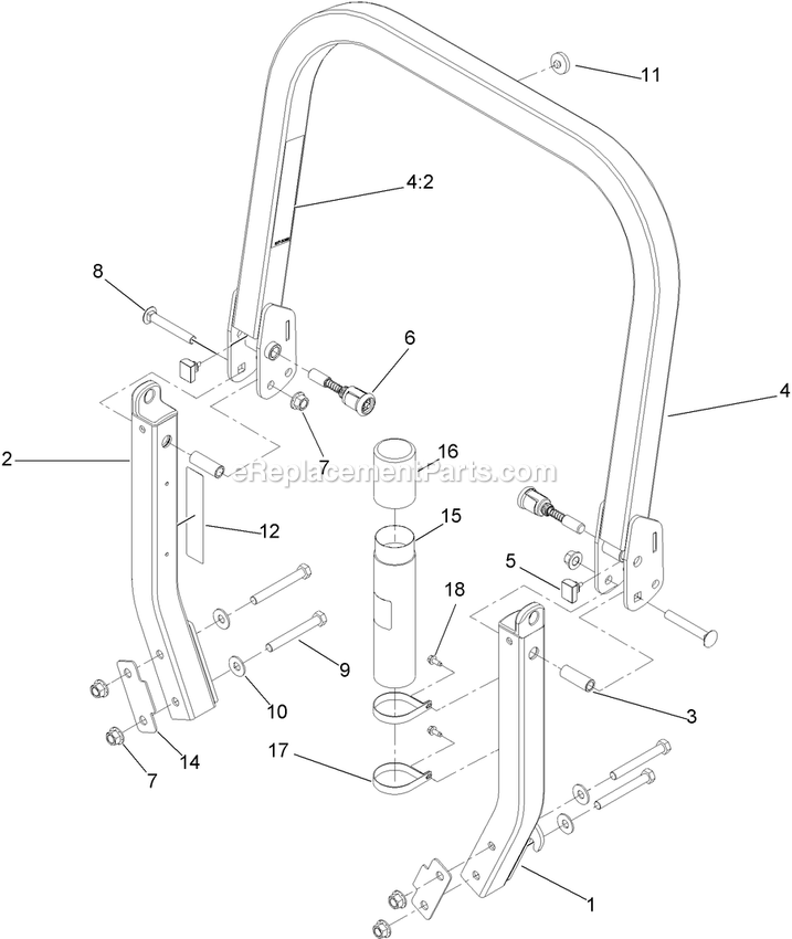 Toro 74925TE (310000001-310999999)(2010) Z Master G3 Riding Mower, With 152cm Turbo Force Side Discharge Mower Roll-Over Protection System Assembly Diagram