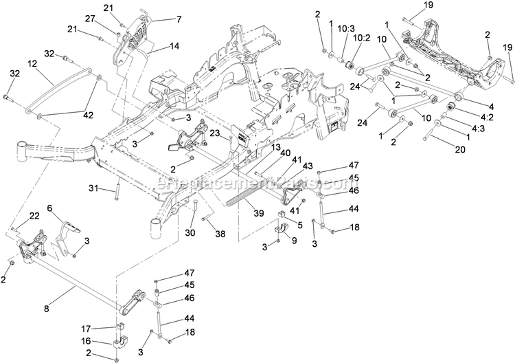 Toro 74925TE (310000001-310999999)(2010) Z Master G3 Riding Mower, With 152cm Turbo Force Side Discharge Mower Deck Lift Assembly Diagram