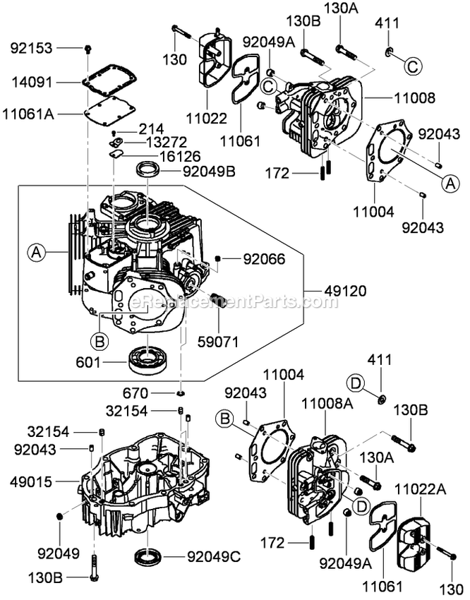 Toro 74941CP (290000001-290999999)(2009) Z Master G3 Riding Mower, With 48in Turbo Force Side Discharge Mower Cylinder And Crankcase Assembly Diagram