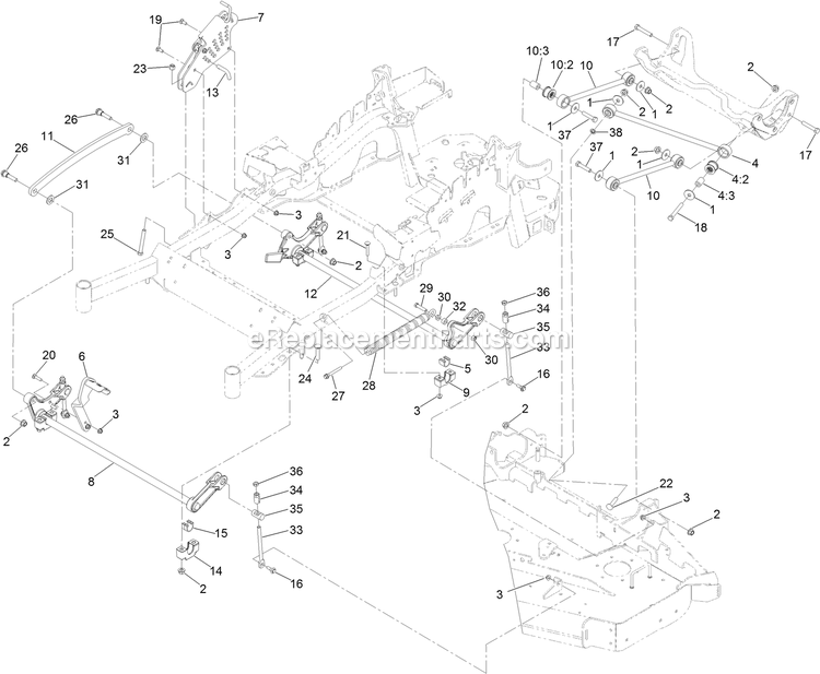Toro 74942TE (400000000-402364842) Z Master Professional 6000 Series , With 152cm Rear Discharge Riding Mower Deck Lift Assembly Diagram