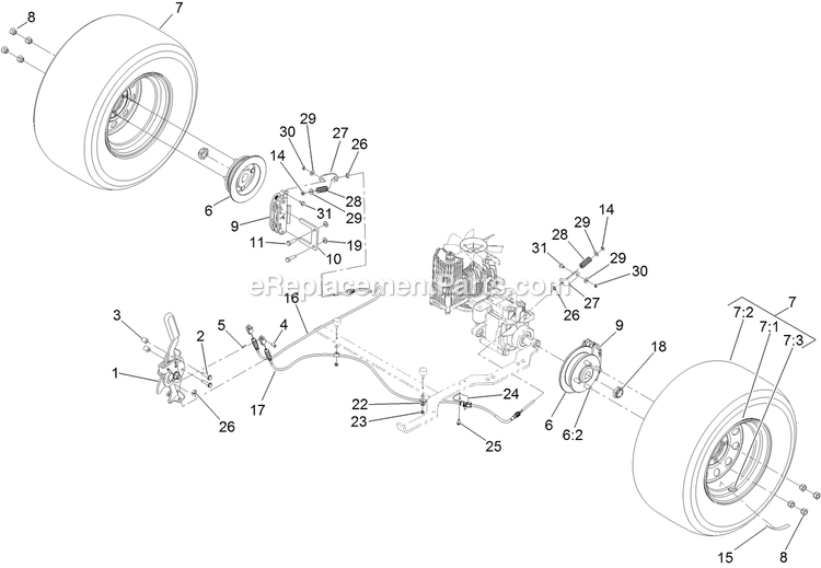 Toro 74960CP (312000001-312999999)(2012) Z Master Professional 6000 , With 60in Turbo Force Side Discharge Mower Rear Wheel And Park Brake Assembly Diagram