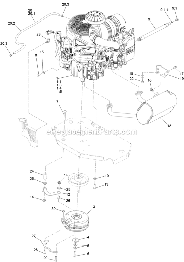 Toro 74969 (402505319-999999999) Z Master Professional 6000 , With 60in Side Discharge Mower Engine Assembly Diagram