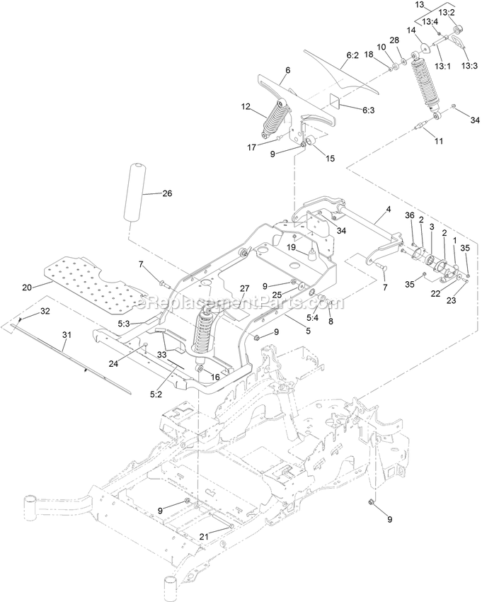 Toro 75932 (400000000-402364806) Z Master 3000 , With 52in Turbo Force Side Discharge Mower Subframe Assembly Diagram