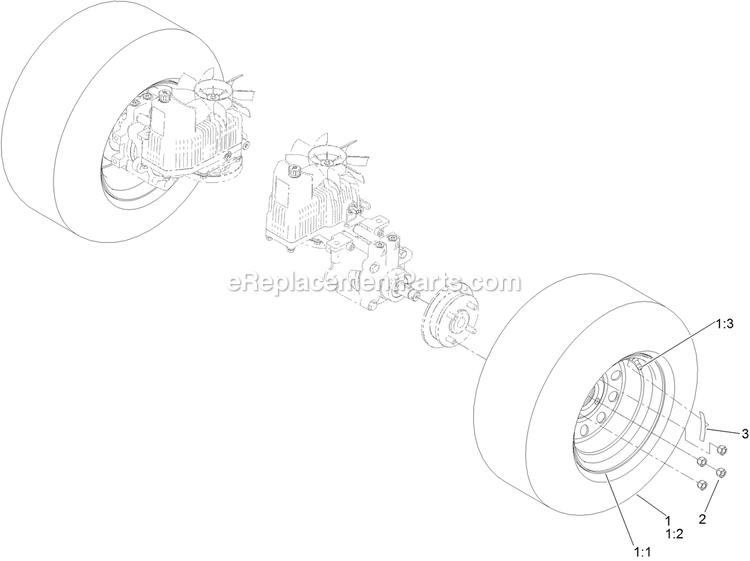 Toro 75932 (402364807-999999999) Z Master 3000 , With 52in Turbo Force Side Discharge Mower Rear Wheel Assembly Diagram
