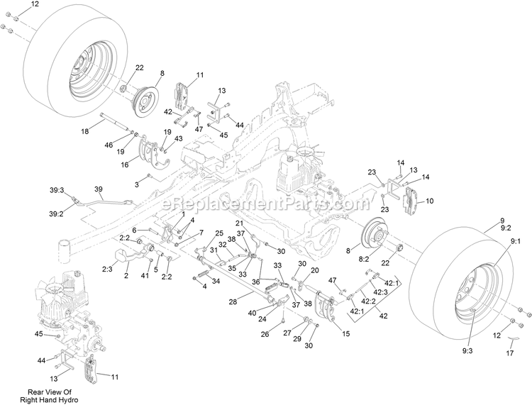 Toro 75936 (400000000-402099999) Z Master 3000 , With 60in Turbo Force Side Discharge Mower Rear Wheel And Parking Brake Assembly Diagram