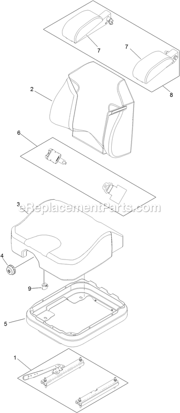 Toro 78924 (400000000-400999999) Z Master Professional 6000 , With 52in Turbo Force Side Discharge Mower Seat Assembly Diagram