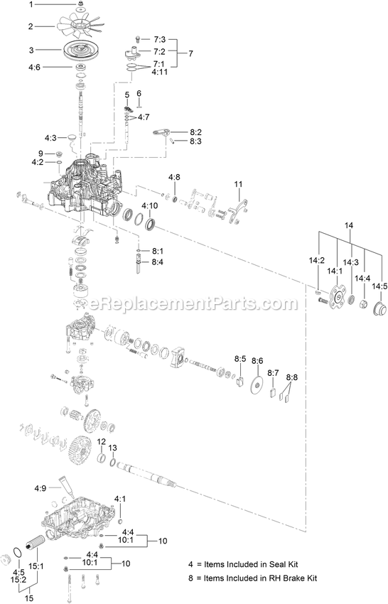 Toro 79505 (402885000-404314999) With 52in Turbo Force Cutting Unit GrandStand Mower Rh Transaxle Assembly Diagram