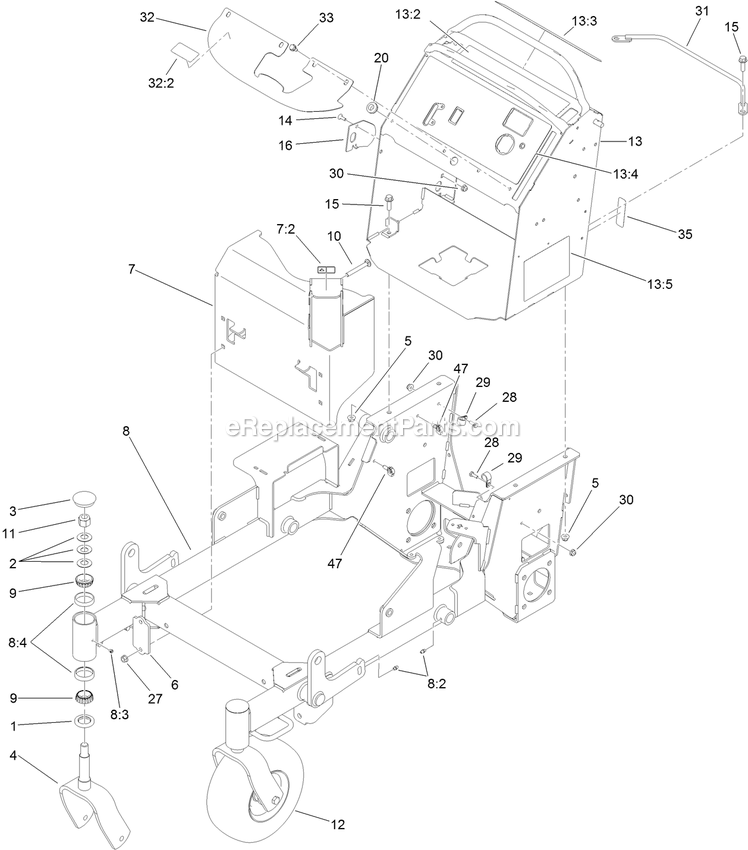 Toro 79534 (400000000-403259999) With 36in Turbo Force Cutting Unit GrandStand Mower Main Frame Assembly Diagram