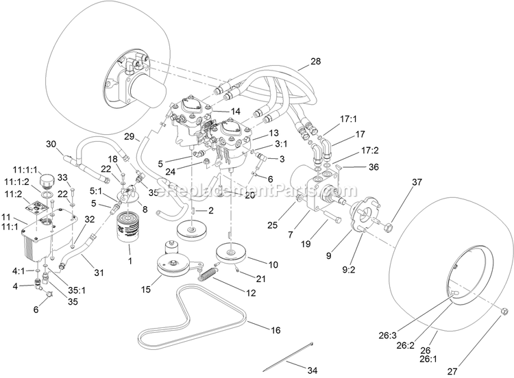 Toro 79534 (400000000-403259999) With 36in Turbo Force Cutting Unit GrandStand Mower Traction Drive Assembly Diagram