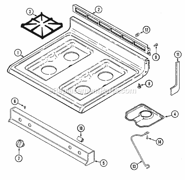 Admiral A3432SRW Freestanding, Gas Admiral Cooking Top Assembly Diagram