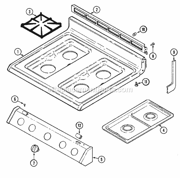 Admiral A3438SRW Freestanding, Gas Admiral Cooking Top Assembly Diagram