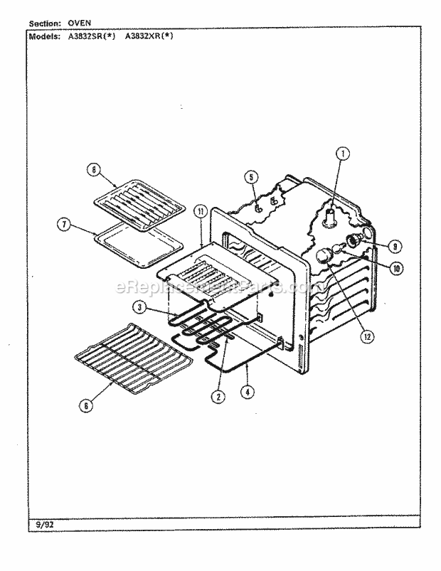 Admiral A3832SRA Freestanding, Electric Admiral Cooking Oven Diagram