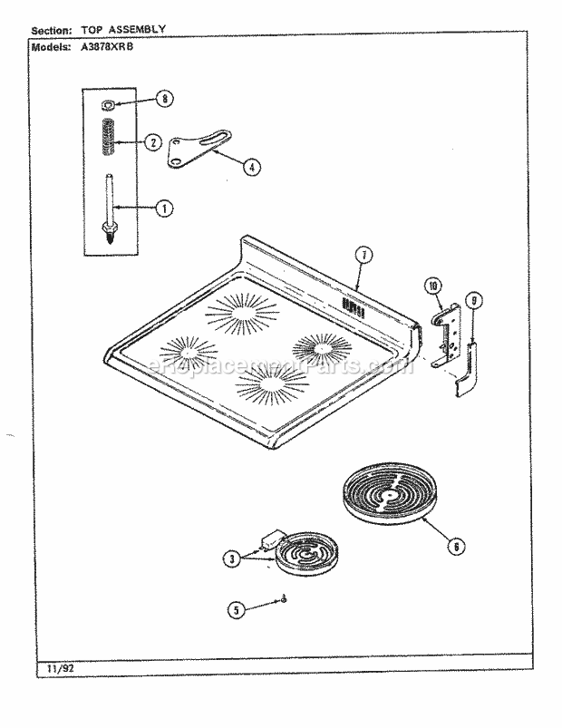 Admiral A3878XRB Freestanding, Electric Admiral Cooking Top Assy. (A3878xrb) Diagram