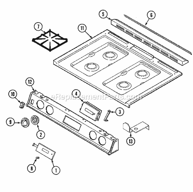 Admiral A6498XRS Freestanding, Gas Admiral Cooking Top Assembly Diagram