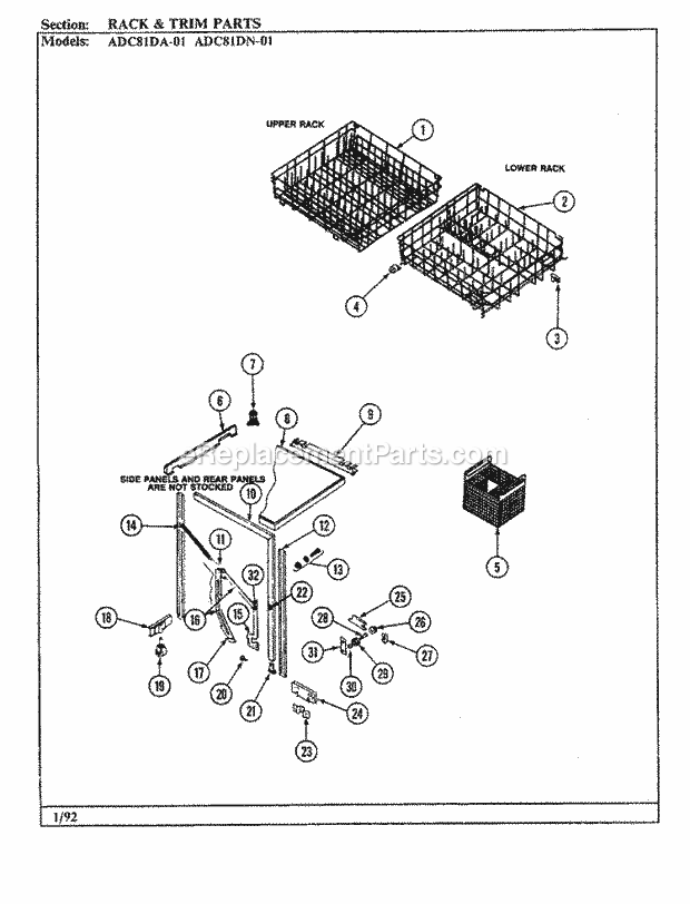 Admiral ADC81DA-01 Admiral Dishwasher Rack & Trim Diagram