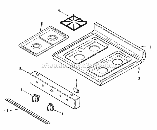 Admiral ALR1450AJW Freestanding, Gas Magic Chef Cooking Top Assembly Diagram