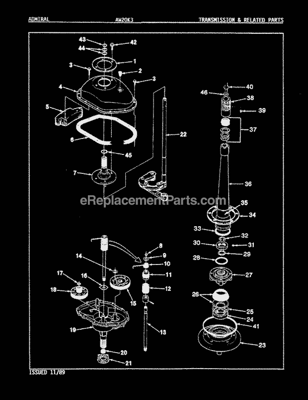 Admiral AW20K3A Washer-Top Loading Transmission & Related Parts (Rev. a - D) Diagram