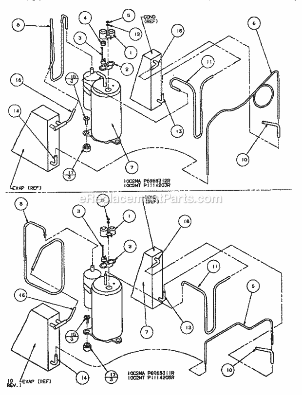 Amana 10C2MA (P6968311R) Mfg Number P6968312r, Room Air Conditioner Evap Diagram