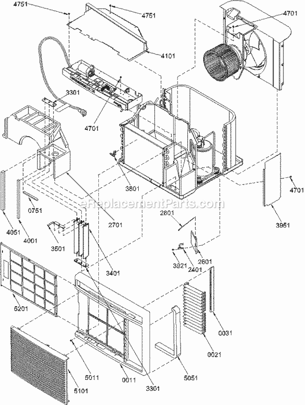 Amana 10M52TA (P1214708R) Room Air Conditioner Chassis Assembly Diagram