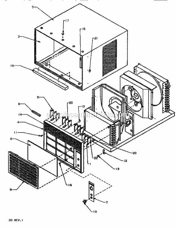 Amana 12C5W (P1118119R) Mfg Number P1118121r, Room Air Conditioner Outer Case & Front Assy Diagram
