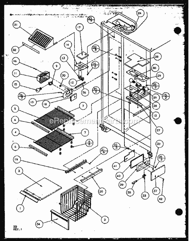 Amana 36548L (P1121703W L) Ref - Sxs/I&w Fz Shelving and Ref Light Diagram